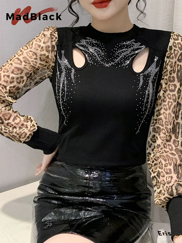 

Новинка, Весенние футболки MadBlack, женская одежда в европейском стиле, эластичная облегающая блузка с длинным рукавом, кружевные топы T32102X