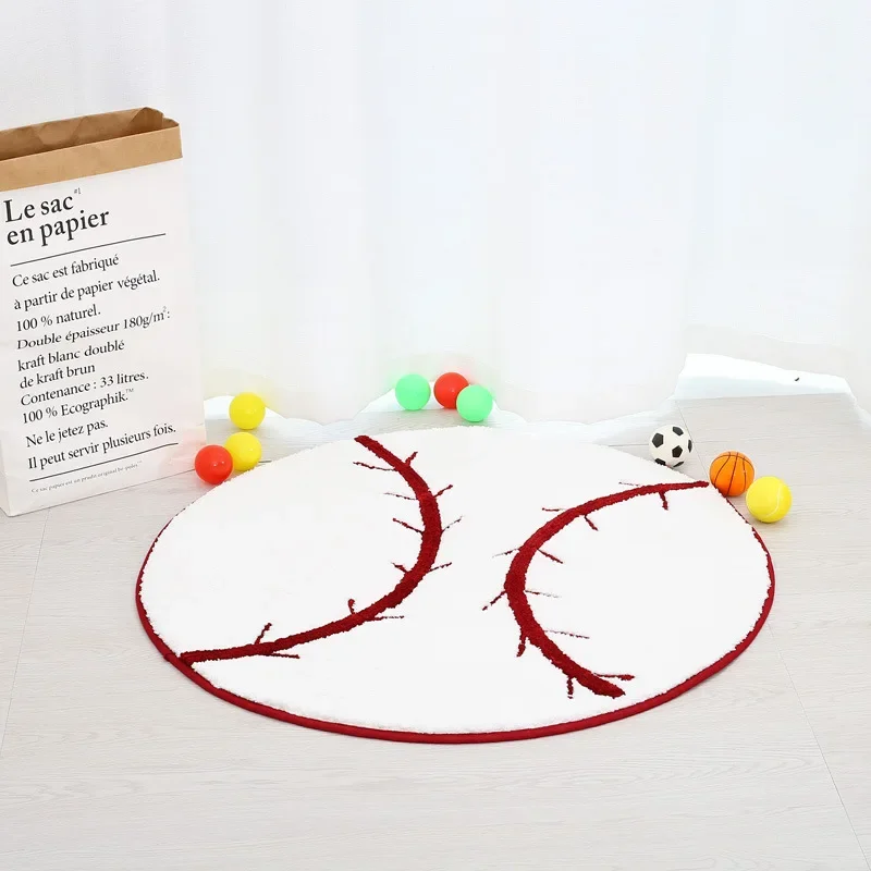 3D Polyester Anti Slip Ball Round Fluffy Carpet Computer Chair Pad Football Basketball Living Room Mat Children Bedroom Rugs