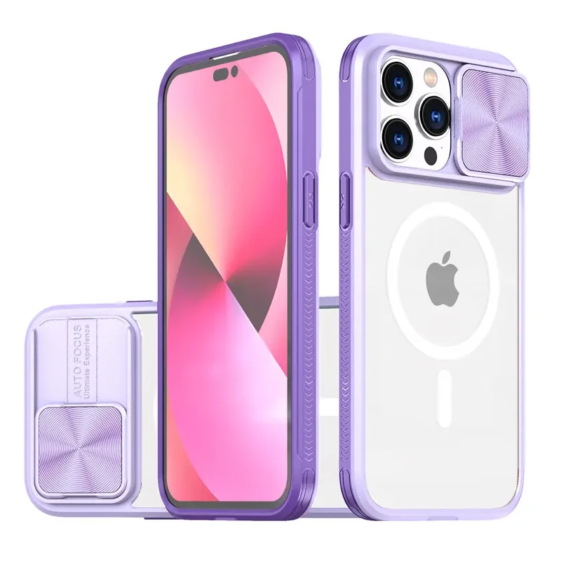 Magnetic Wireless Charging Shockproof Case with Slide Camera Lens Protection