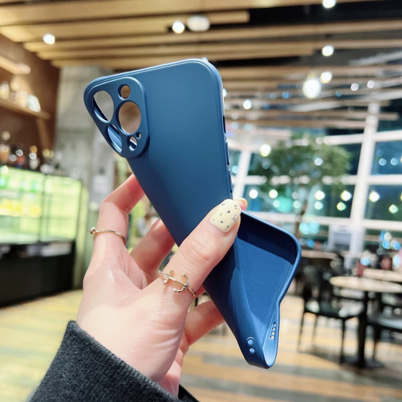 Flüssige Silikon-weiche Hülle für iPhone 11 12 13 14 Pro Max 13 Mini 14 Plus, kontrahiert, reine Farbe, stoßfeste Rückseite – Detail 6