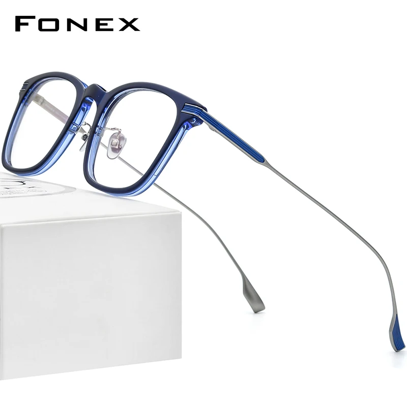 FONEX-Acetate-Titanium-Glasses-Frame-Men-Square-Prescription-Eyeglasses ...