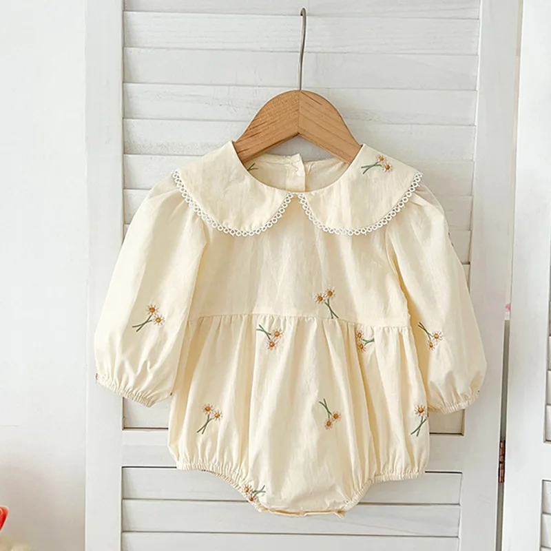 Spring 0-24M Baby Girl Clothing Toddler Baby Girl Romper Embroidery Flower Dots Cotton Romper White Infant Baby Girls Jumpsuit 2