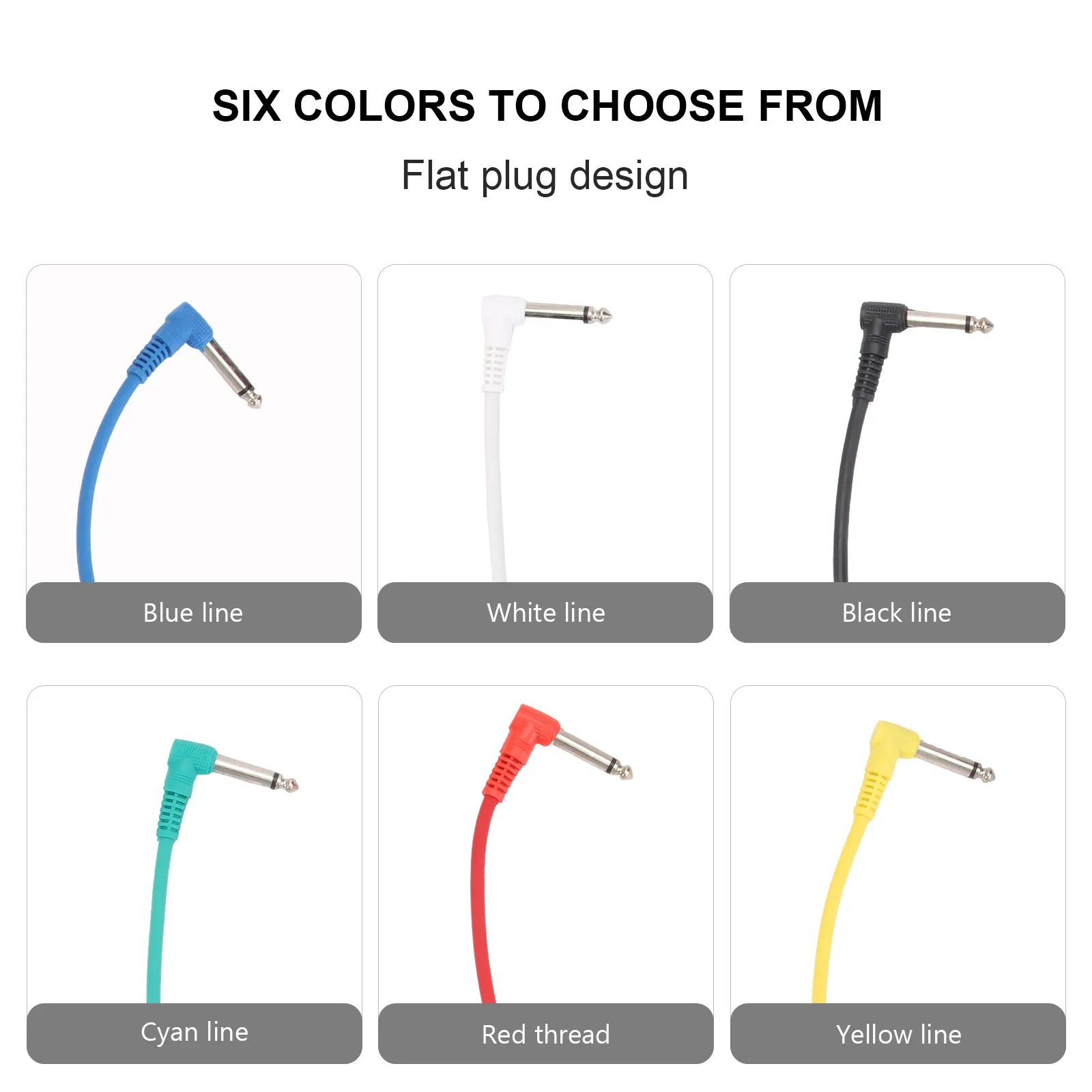 6Pcs 15Cm 기타 패치 케이블 6.35mm 플랫 플러그 전기 기타 베이스 우쿨렐레 앰프 용 무산소 구리 코어 소음 감소