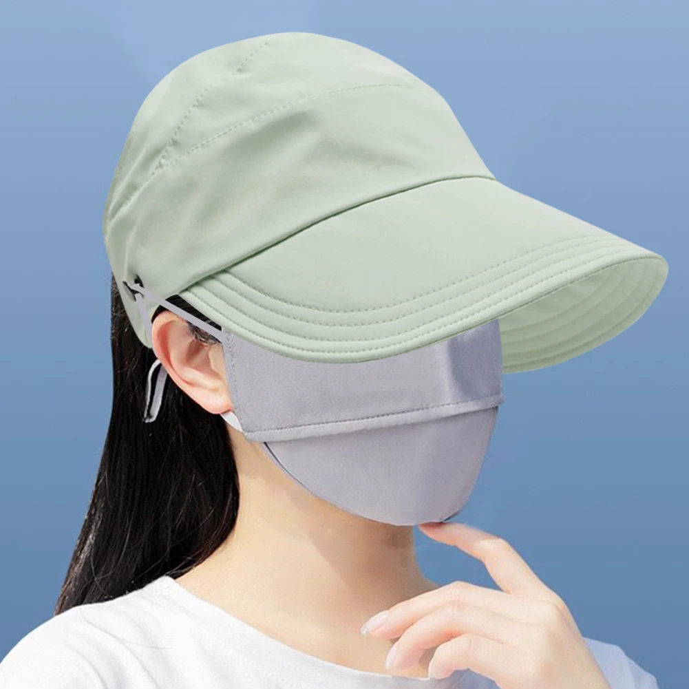 캠핑 사이클링용 할로우 탑 선햇, 넓은 챙, 마스크 포함, 여름 해변 선햇, 통기성 바이저 페도라 캡