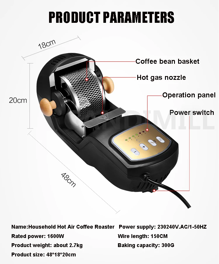 Description Picture 4 of itemSmall Electric Hot Air Coffee Bean Baked Roaster Coffee Bean Roasting Machine Baking Machine Home Coffee Roaster