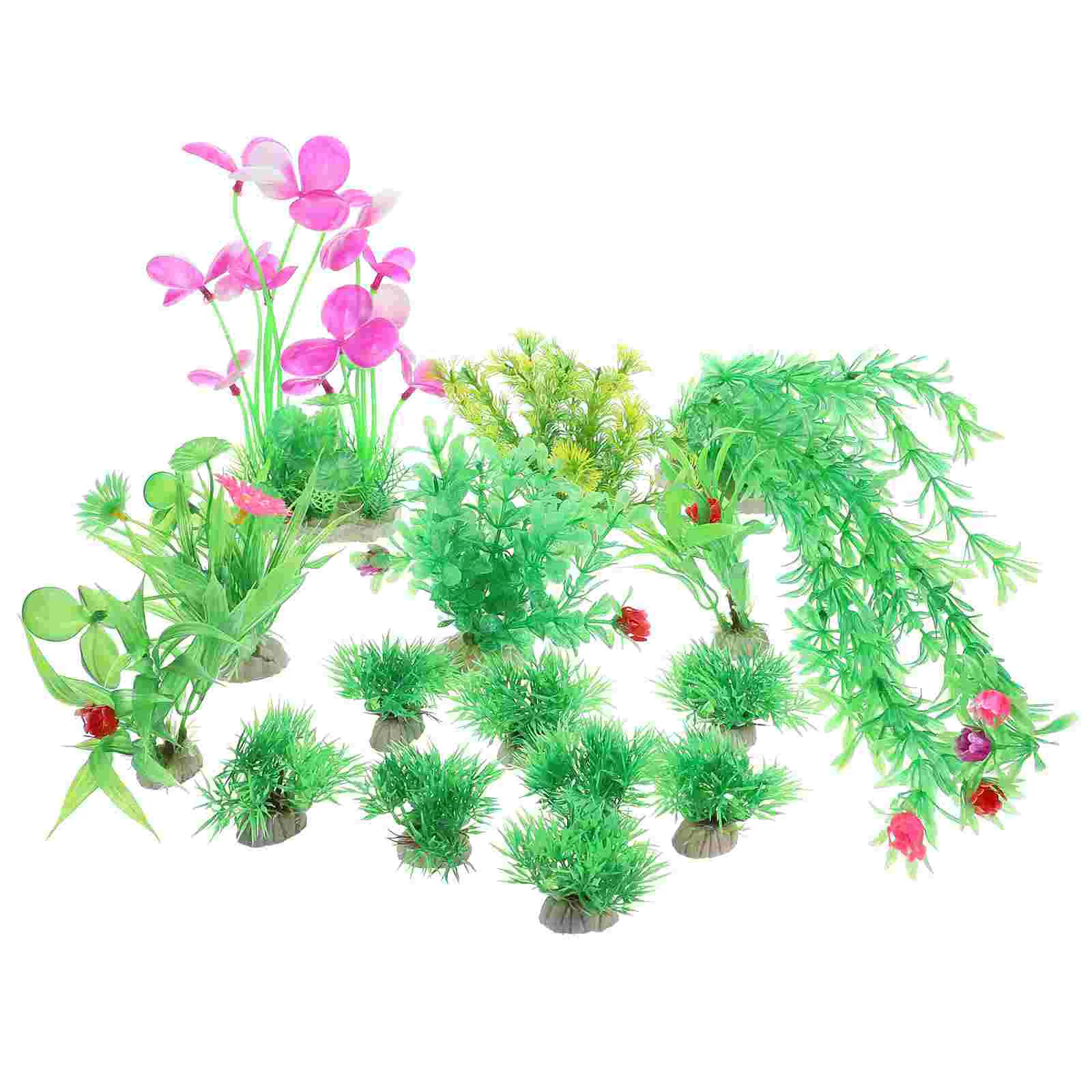 

15 Pcs Fish Tank Accessories Aquarium Aquatic Plants Decoration Vivid Artificial Landscape Prop Plastic Water