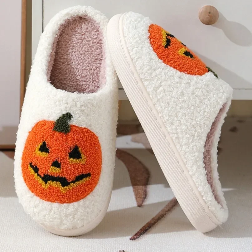 

Ghost Face House Slipper Women Fuzzy Winter Warm Kawaii Plush Indoor Floor Non Slip Men Male Home Shoes Female Halloween Gift