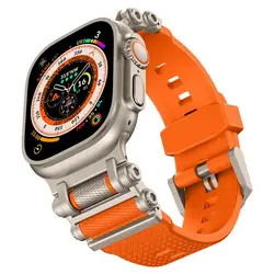 Premium Durable Metal Connector Watch Strap with TPU Sport Band for Iwatch 44 45 46 49mm (Titanium Orange)