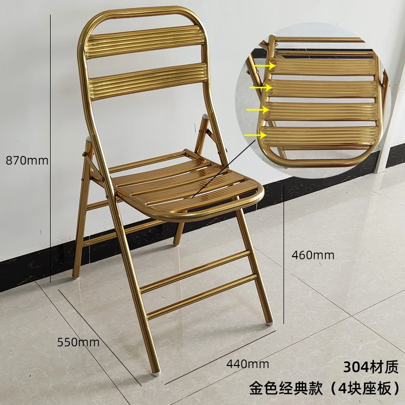 304 Stainless Steel Dining Chair Outdoor Heavy-Duty Folding Chair Industrial Backrest Seat Cafe Style Modern Furniture for Home