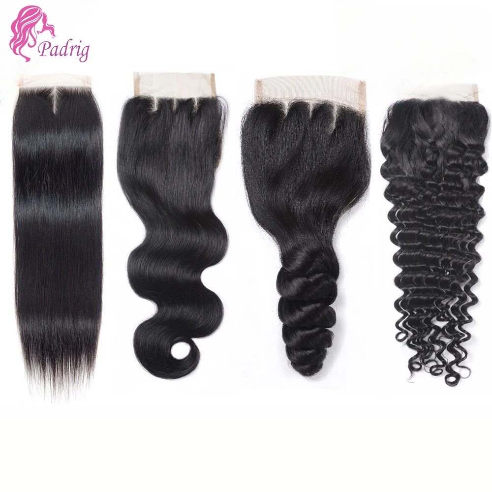 Human Hair 4x4 Lace Closure Straight Body Water Deep Curly Brazilian Virgin Hair Transparent Swiss Lace 10-20 Inch Pre-Plucked