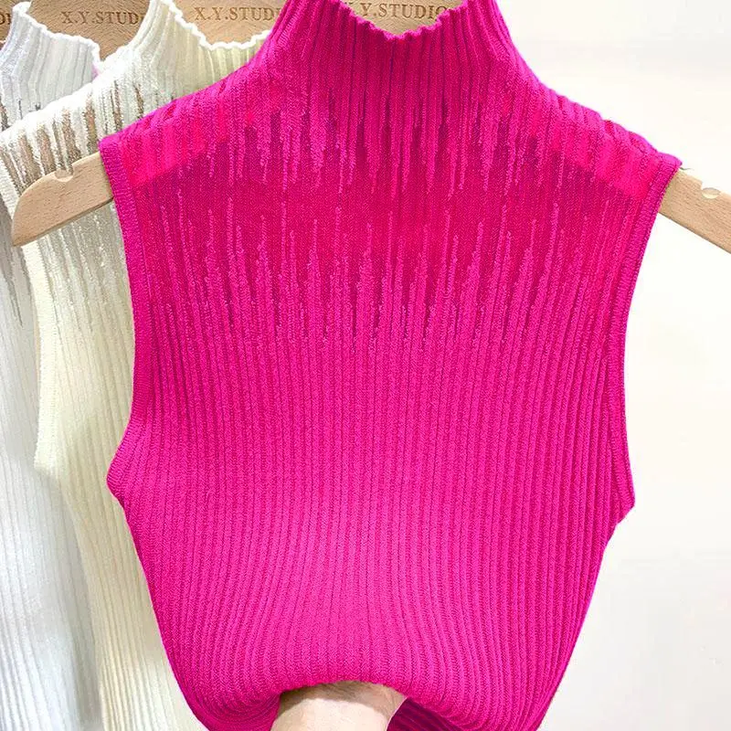 OpenworkGauzeVestWomensUndershirtSpringsummer2023NewHalfturtleneckSweaterSleeveless