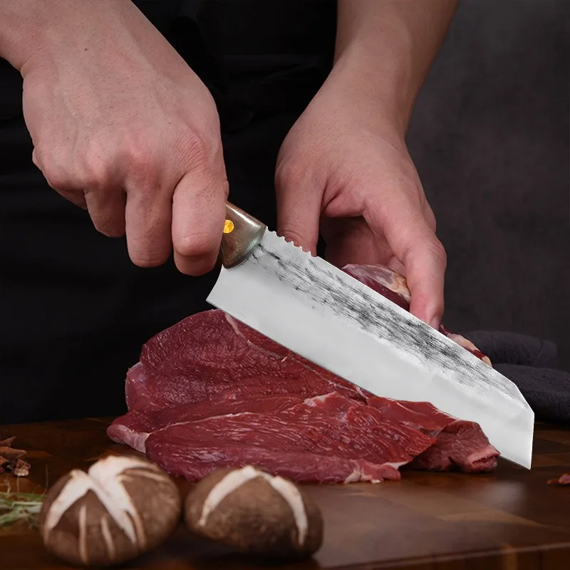 1-8pcs Kitchen Stainless Steel Slicing Knife Sharp Boning Knife Chef Hammer Pattern Japanese Style Universal