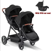 Poussettes jumelles avec un porte-bébé unique expédiées depuis l'UE. Portable et se transforme en poussette légère. 1
