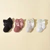 4 Pairs Baby Girl Socks Large Bow Princes Kids Middle Tube Socks Solid Color Spring Autumn Newborn Toddler Cotton Short Socks 3