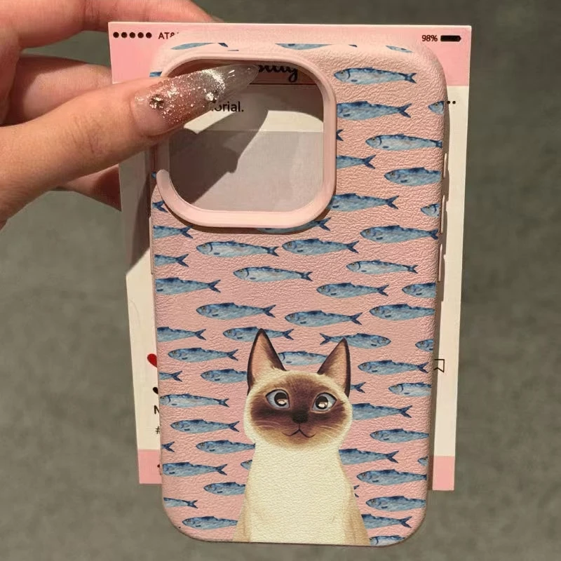 Siamese Cat and Fish Design Phone Case Cover