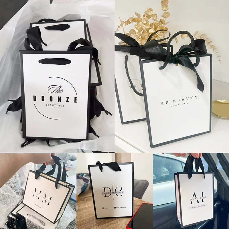 10 Pcs 사용자 정의 로고 종이 선물 가방 중소 기업 보석 개인화 패키지 결혼식 호의 발렌타인 데이 선물 가방
