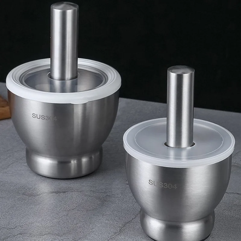 Stainless Steel Garlic Grinder Metal Mortar Salt And Pestle Pedestal