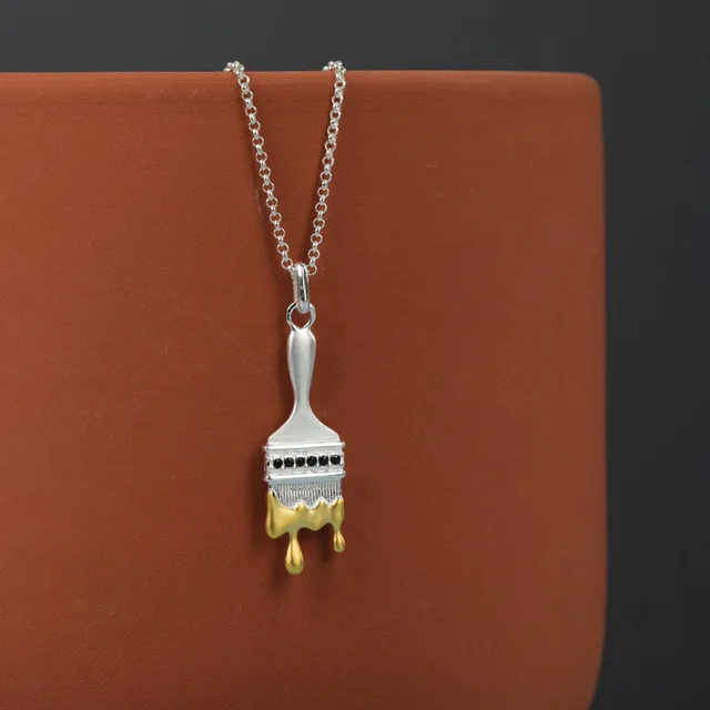 Oil Painting Brush Silver Pendant Necklace - Image 6