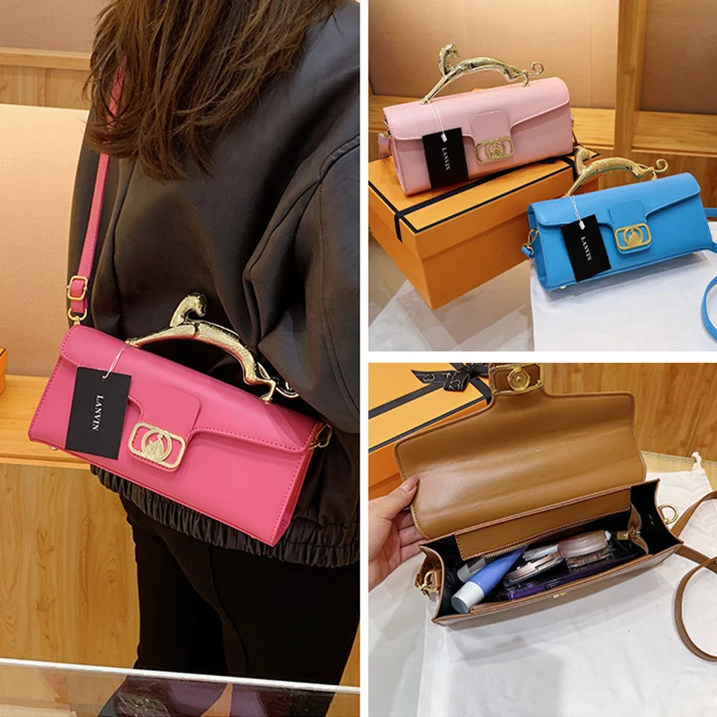 Famous Luxury Brand Replica Bags For Women High Quality Metal Handle Designer Shoulder Bag Elegant Fashion Rectangular Handbag
