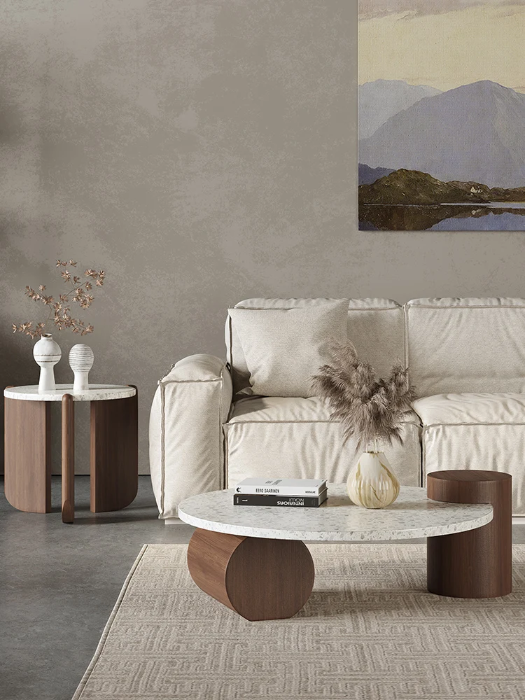 

Round luxury coffee table living room simple small apartment round table terrazzo homestay tea table