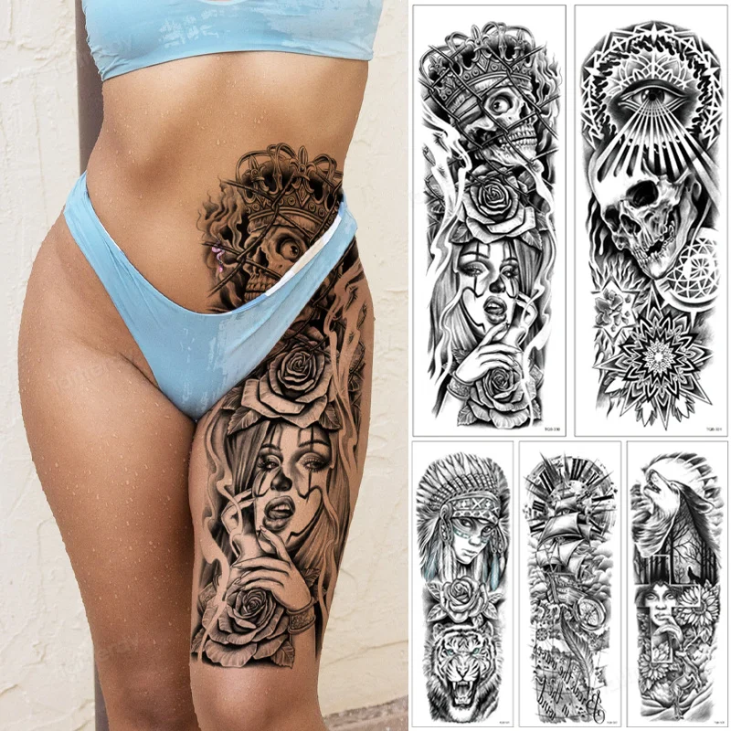 

Тату-наклейки «волк» для мужчин и женщин, стикеры с длинным рукавом, длиной до бедер, пикантное черное тело большого размера