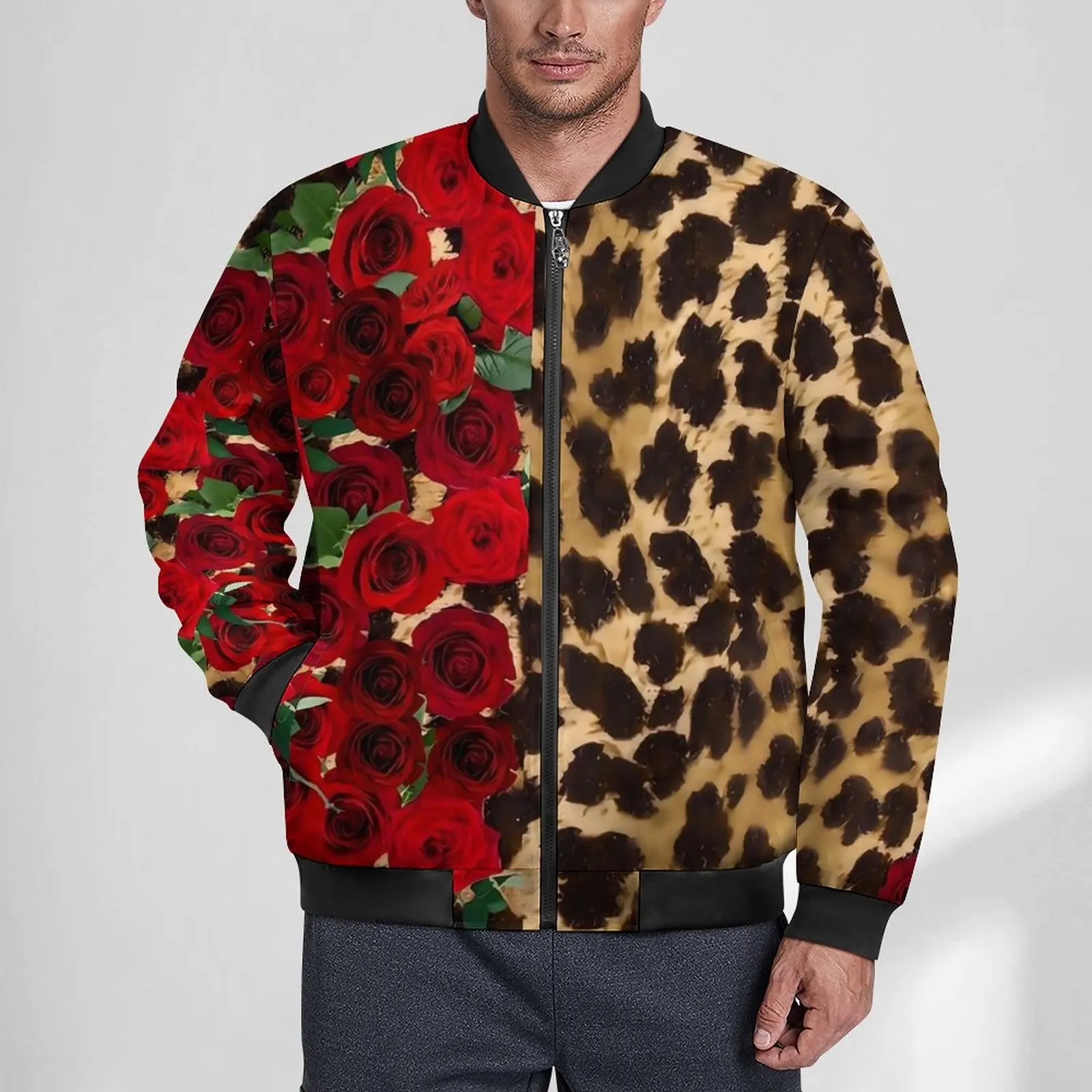 

Floral Leopard Casual Jackets Men Retro Roses Print Coats Autumn Kawaii Jacket Hooded Design Outdoor Clothing 4XL 5XL 6XL