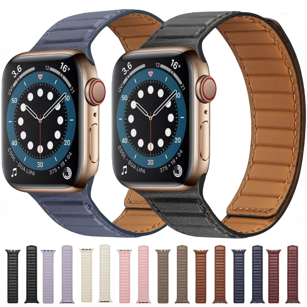 Leather Magnetic Loop Strap For Apple Watch Band 49mm 45mm 44mm 40mm 41mm 42mm 38mm Silicone Wristband iWatch Ultra 8 7 6 5 4 SE