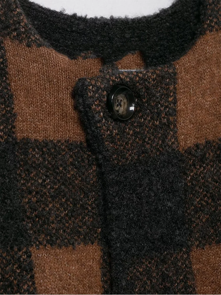 Winter New Women Knitted Cardigan Round Neck  Loose Sleeve Pockets Button Knit Sweater Jacket Casual Lady Vintage Knitwear