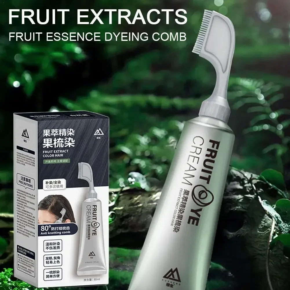 80ml 2PCs Natural Plant Instant Hair Dye Cream Gray Hair Coverage Black Fruit Dyeing Cream Black Hair Dye Shampoo With Comb 2pcs organica 100ml natural hair puirfying shampoo 100ml organic hydrolyzed keratin shape booster treatment hair straightening