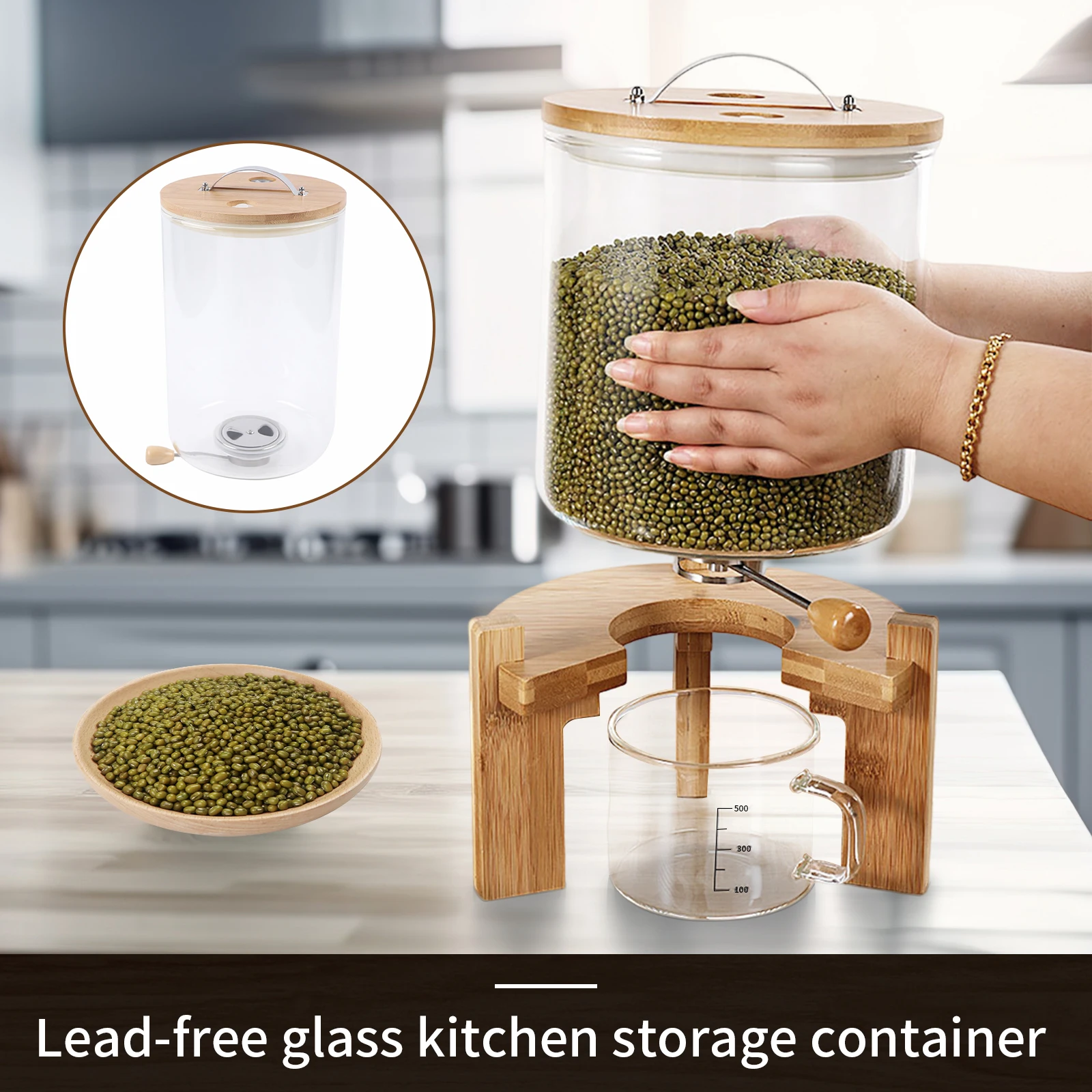 Glass Rice and Cereal Dispenser Airtight Kitchen Container