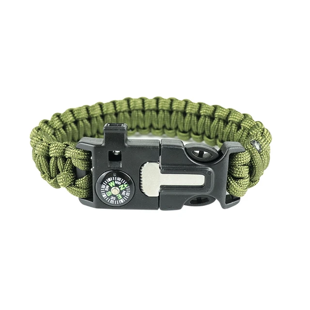 Pulsera de supervivencia trenzada de emergencia militar con Paracord LED  SOS, brazaletes de cuerda de rescate para acampar al aire libre, brújula,  silbato, cuchillo