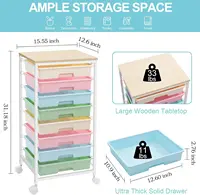 Rolling Storage Cart with Drawers,Utility Cart Drawers and Wooden Tabletop,Rolling Drawer Cart 1