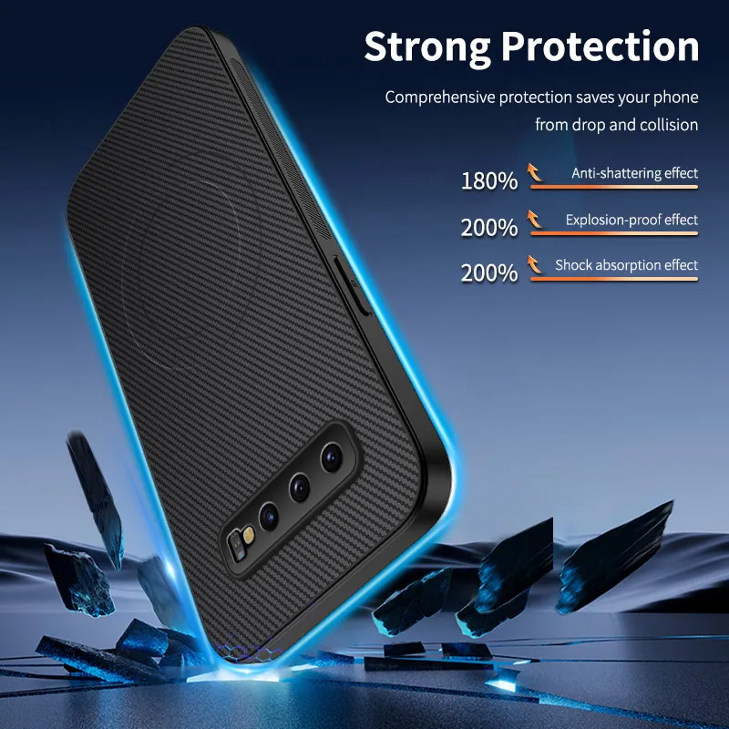 Carbon Fiber Pattern PU Leather Hybrid Case with Wireless Charging Support