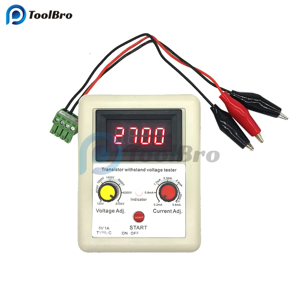 Transistor Tester Type-C Digital Transistor Withstand Voltage Tester DC 120-2700V 0.2-3.8mA MOSFET Triode IGBT Diode Rectifier Capacitor Meter