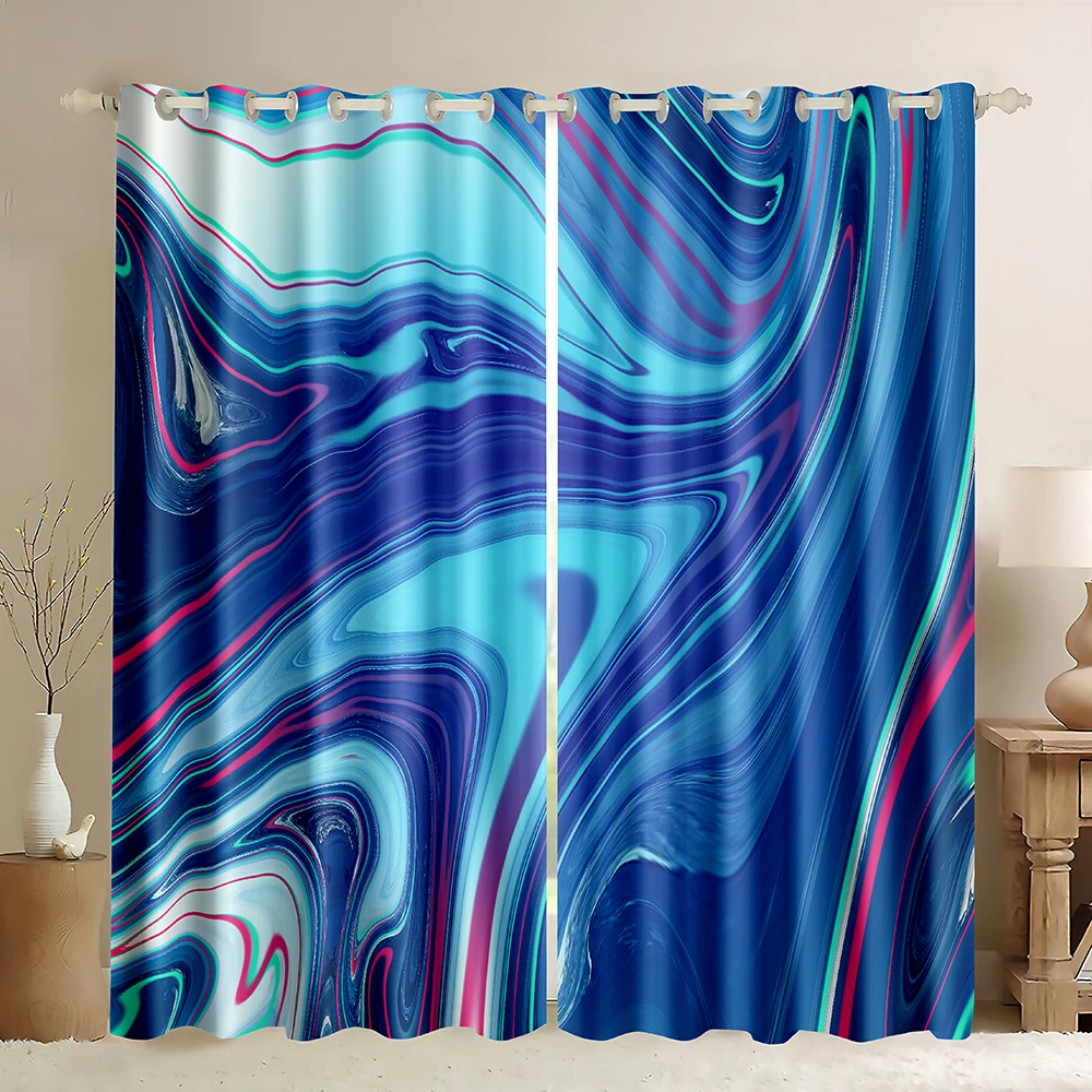 

Marble Print Window Curtains,Art Fluid Teal Blue Purple Marble Texture Abstract Art Blackout Marble Curtain Quicksand Turquoise