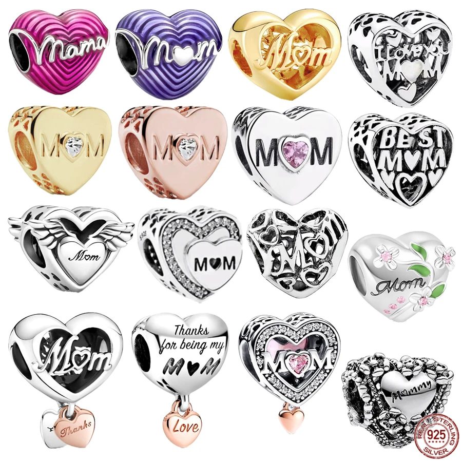 

Hot Sale Fit Original Pandora Bracelet Necklace Fine Heart Shape Mom Love Charms Beads Silver 925 Women DIY Fashion Jewelry Gift