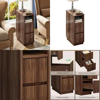 Slim Walnut Nightstand 1