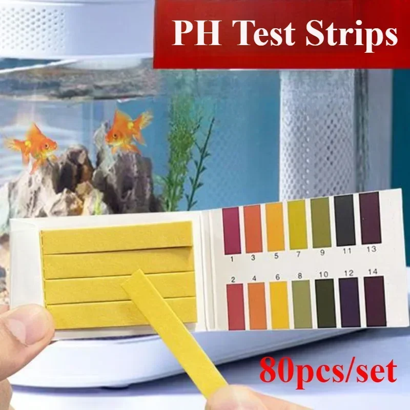 PH Test Strip 1-14 Indicator Paper Lab Litmus Tester 80in1 Kit for Aquarium Fish Tank Water Food Pool Testing Alkaline Acid 1set aquarium test strips,aquarium water quality testing agent