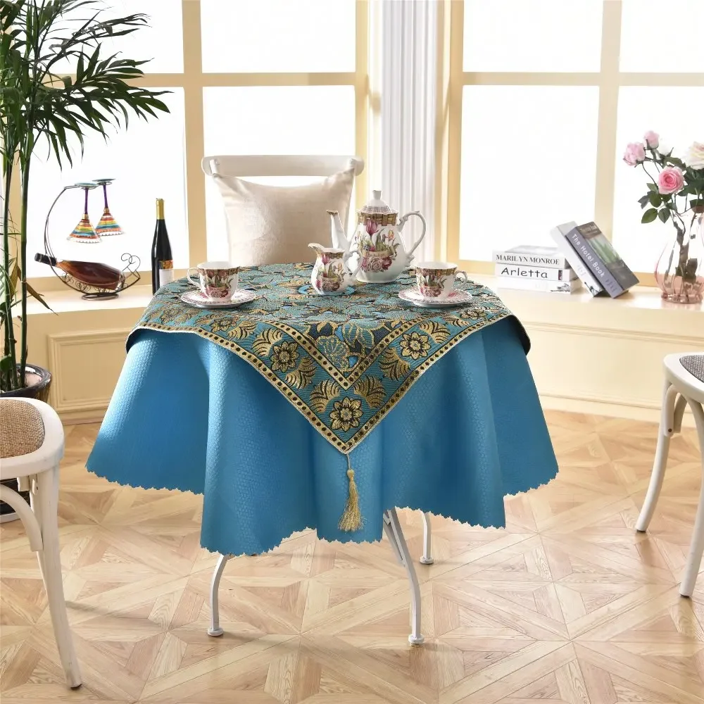 

Latest 2 pcs/set Round 140cm Luxury Sequin Outdoor Table Linens Fashion Crochet Jacquard Red Wine Garden Tablecloth Decoration