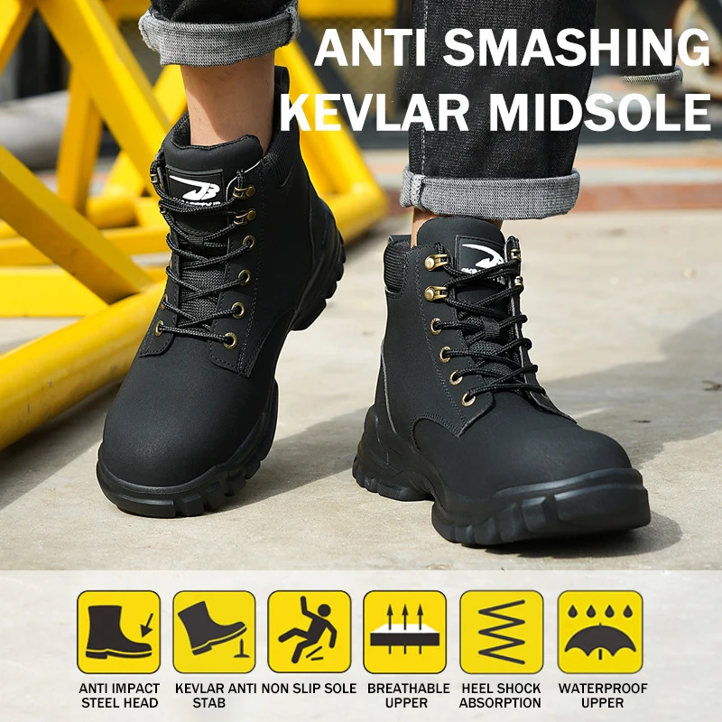 Lynjacye Work Boots Mid Cut Safety Shoes Men Work Sneakers Indestructible Shoes Puncture-Proof Protective Shoes Work Boots 4