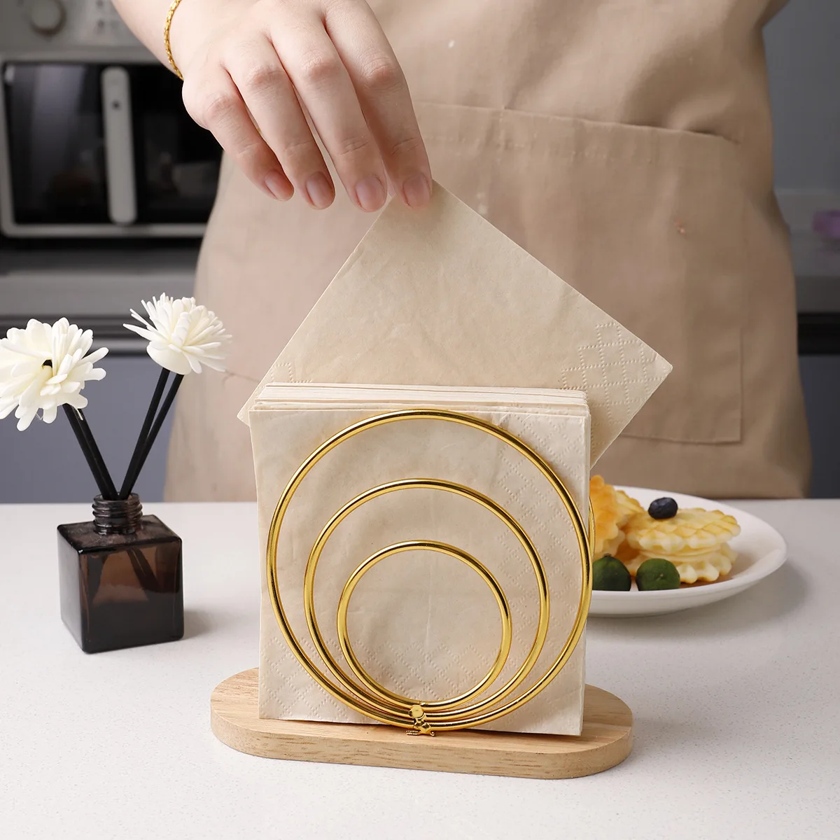 Napkin Holder Countertop Napkin Organizer Desktop Paper Dispenser Wood Base