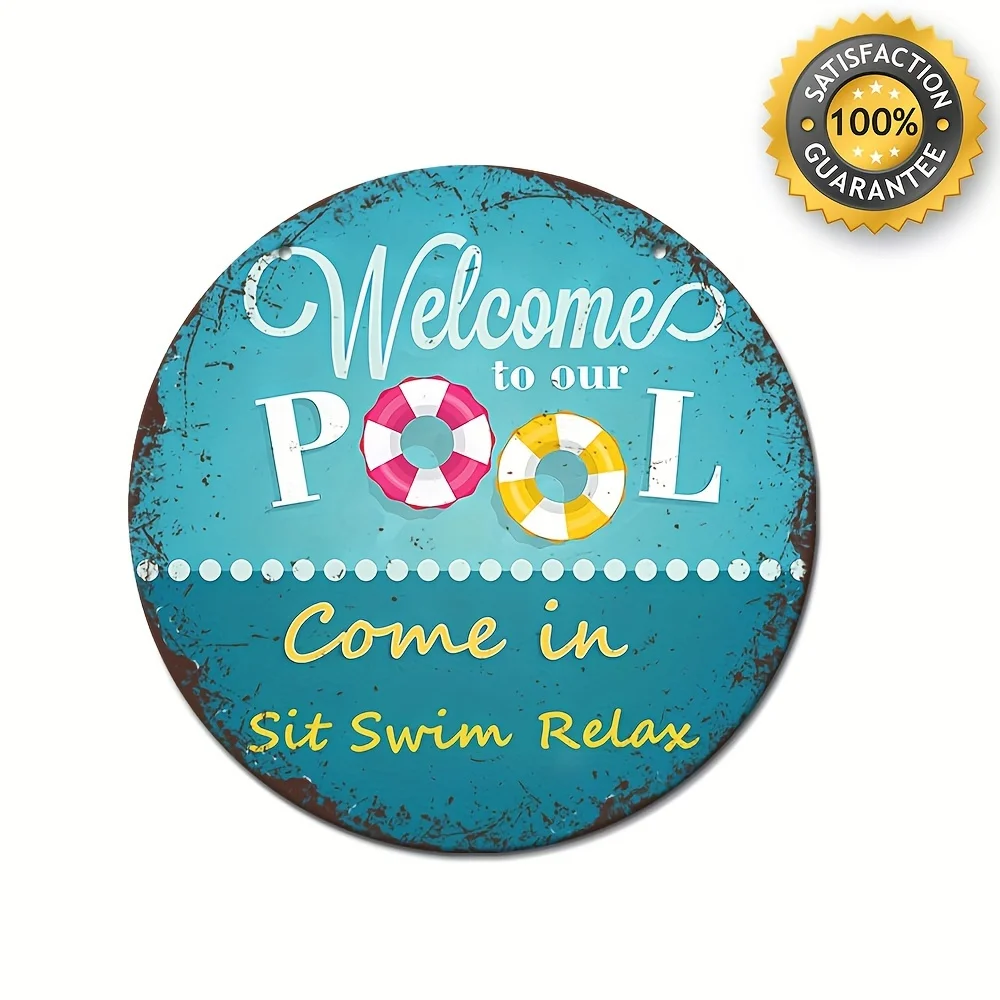 

Металлический круглый алюминиевый знак в стиле ретро, жестяной знак Добро пожаловать в наш бассейн, Настенный декор, винтажное украшение для стен гаража