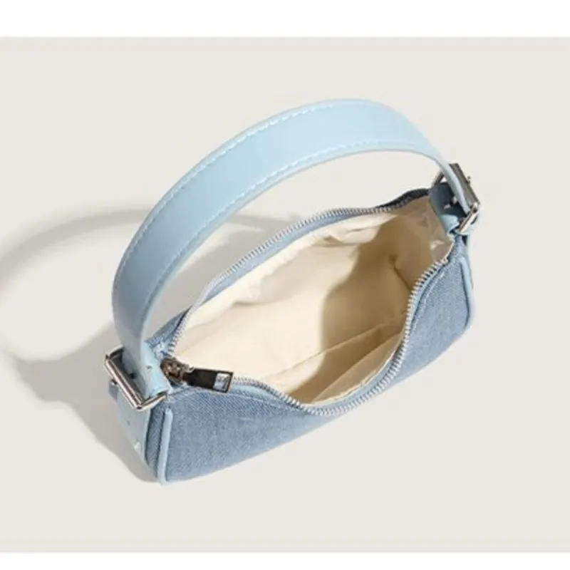 JIAERDI Retro Denim Y2k Bags Purse Women Harajukuu Heart Rhinestone Zipper Casual Shoulder Bags Ladies Vintage Trendy Handbag