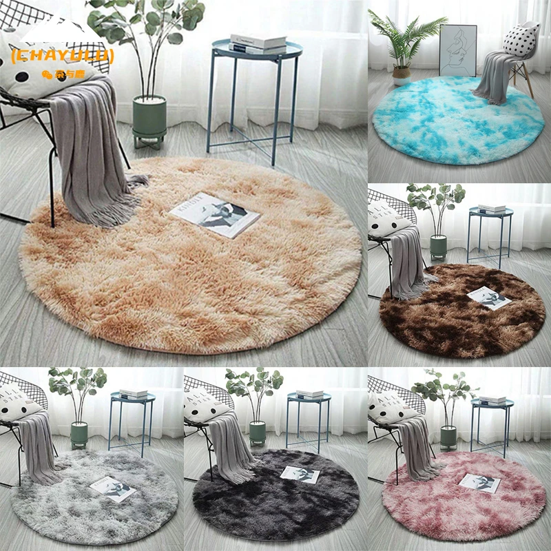 

(CHAYULU) Round Fluffy Rug Carpet for Living Room Home Decor Bedroom Kid Room Floor Mat Salon Thicker Gradient Colorful Pile Rug
