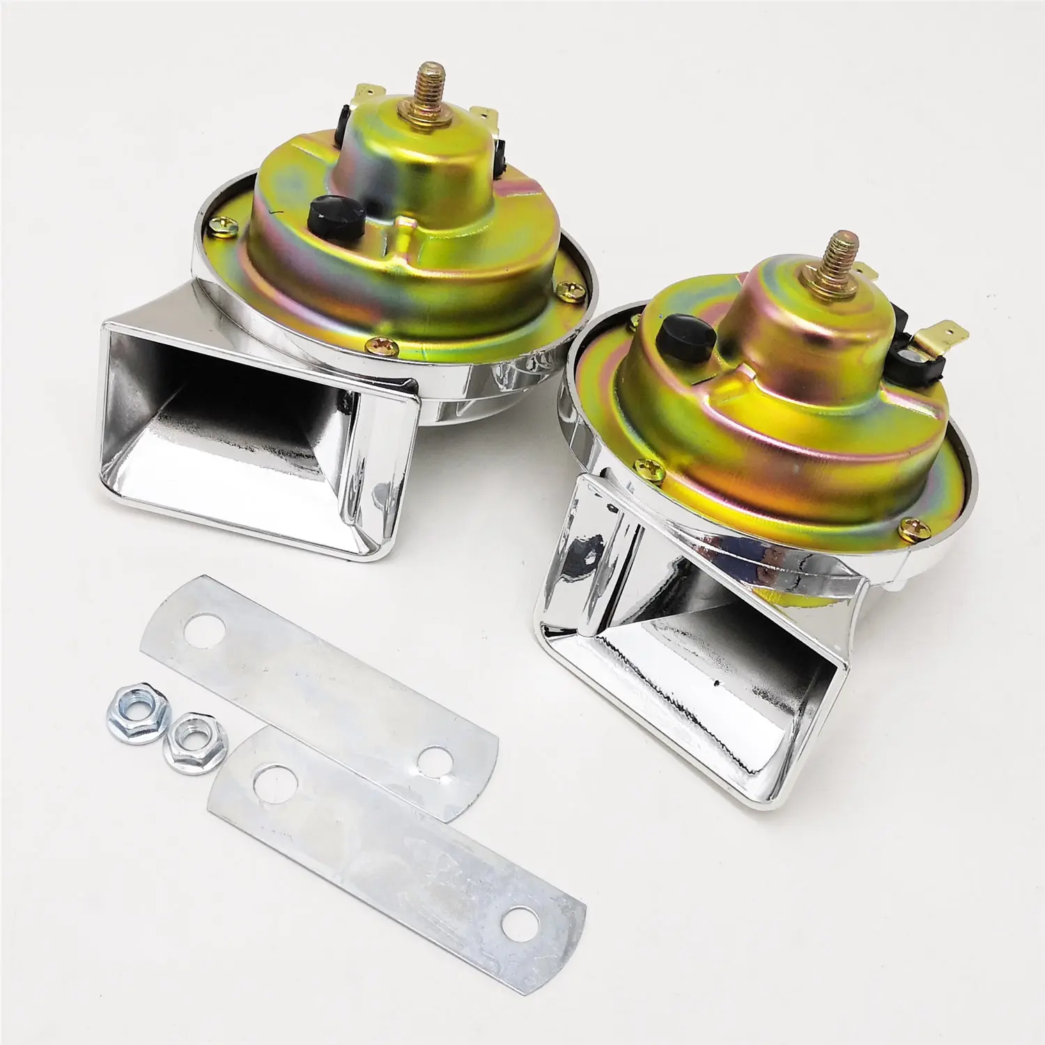 2pcs Horn 12V 110DB Chrome Super Loud Train Horn Waterproof 510Hz/410Hz For Motorcycles Cars Truck SUV Boat Car Accessories