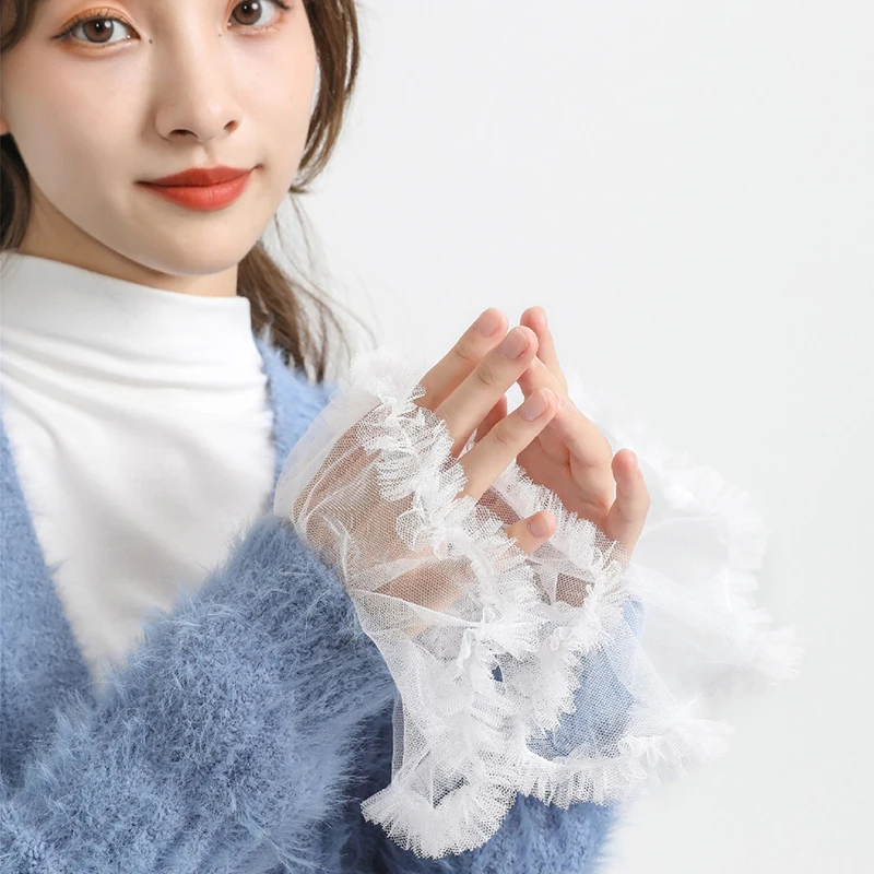 Women Shirt Detachable Cuffs Shirt Pleated Flare Sleeve False Cuffs