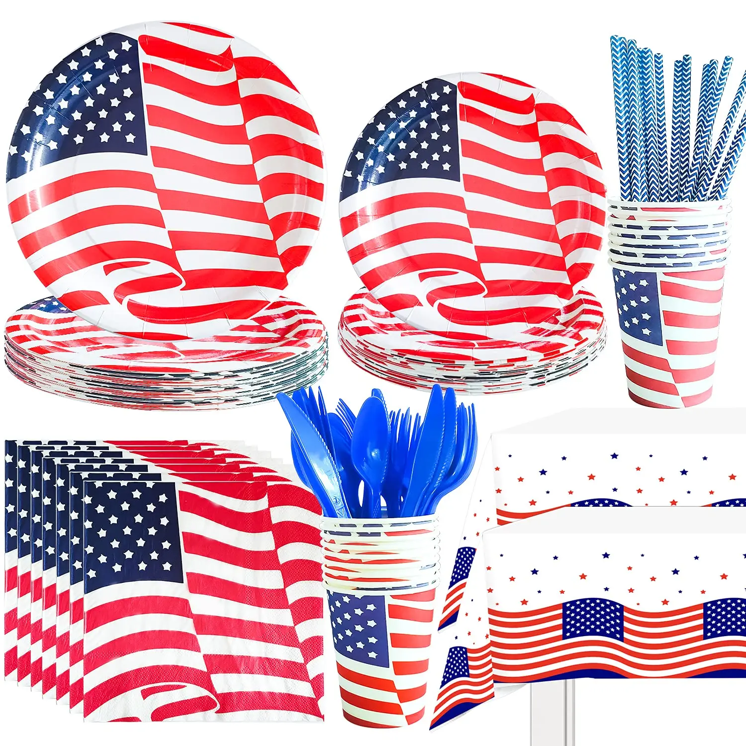 

American Flag Patriotic Party Supplies Disposable Tableware Veterans Day Fourth July Favors Independence Day Party Decorations