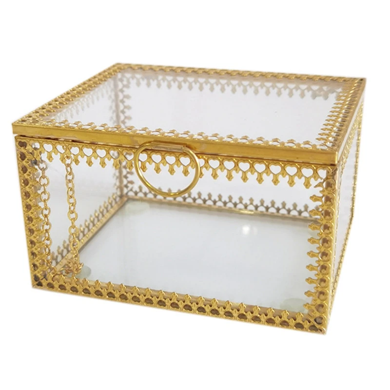 

Шкатулка для хранения ювелирных изделий, золотистый органайзер для украшений, домашняя декоративная шкатулка для хранения, безделушки, кольца, серег