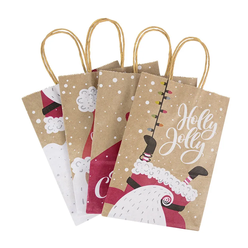 Christmas Gift Bags Set Of 8 - Medium Kraft Paper Bags With Handles