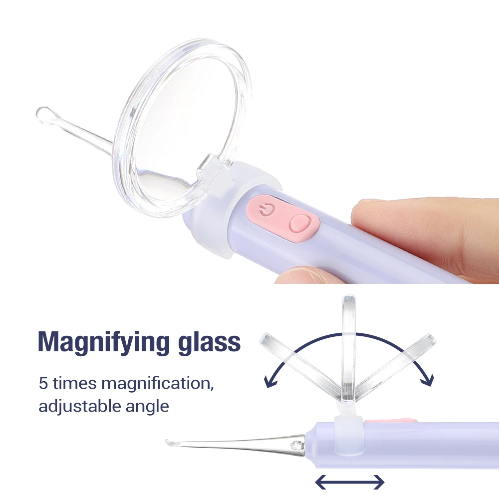Baby's Luminous Ear Spoon With Dual LED Light Magnifying Glass 6 Types Ear Picks Cleaning Set USB Charging Earwax Cleaner 4